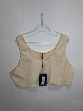 Plus Cream Crinkle V Neck Bikini Top